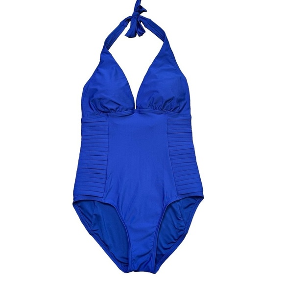 Calvin Klein Royal Blue One Piece Bathing Suit Pleated Sides Size 6 Womens - Picture 1 of 11